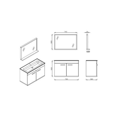 Ece Banyo Rubino Banyo Dolabı 80 cm Set Beyaz Meşe 24RBS009080E